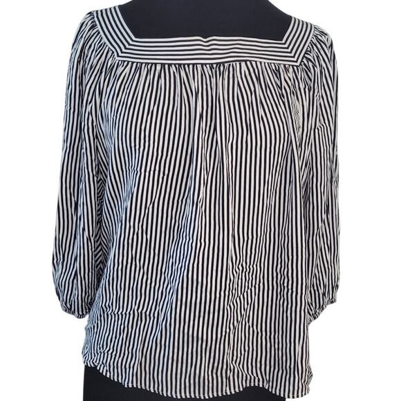 Andree By Unit Striped Boho Peasant Blouse NWT Women’s Large Tie Back - Picture 3 of 8